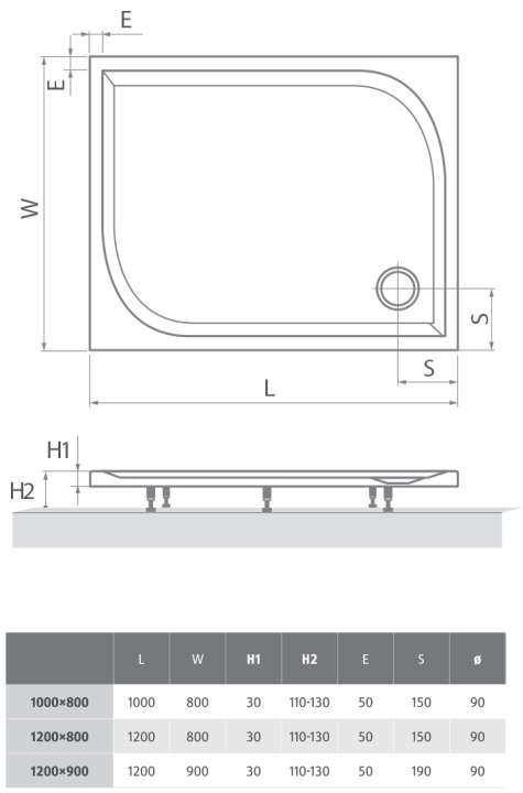 Photo Receveur de douche rectangulaire en marbre de synthèse RECI REP128 1200x800x30 2