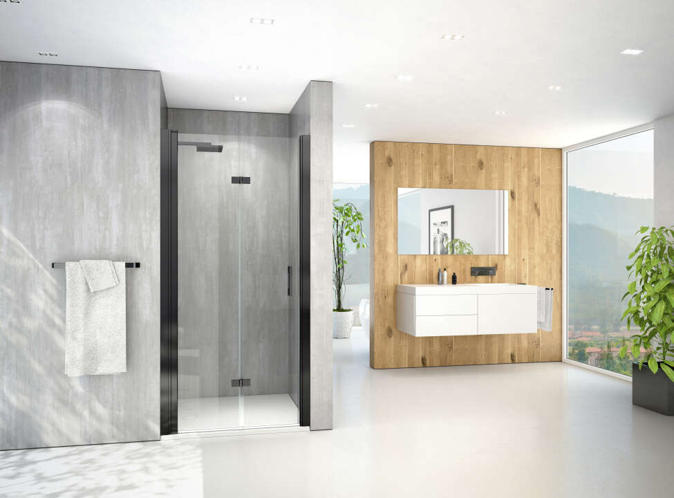 Photo Paroi de douche pivotante repliable MELINA MIPIR L75 H2M noir v.clair ETC