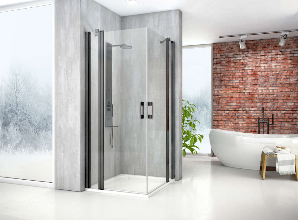 Photo Paroi de douche pivotante MELINA MIEPF L75 H2M noir v.clair ETC