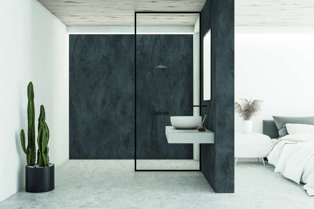 Photo Panneau mural douche PREPANEL VIPANEL BETON NOIR MAT 1200x 2100x3MM