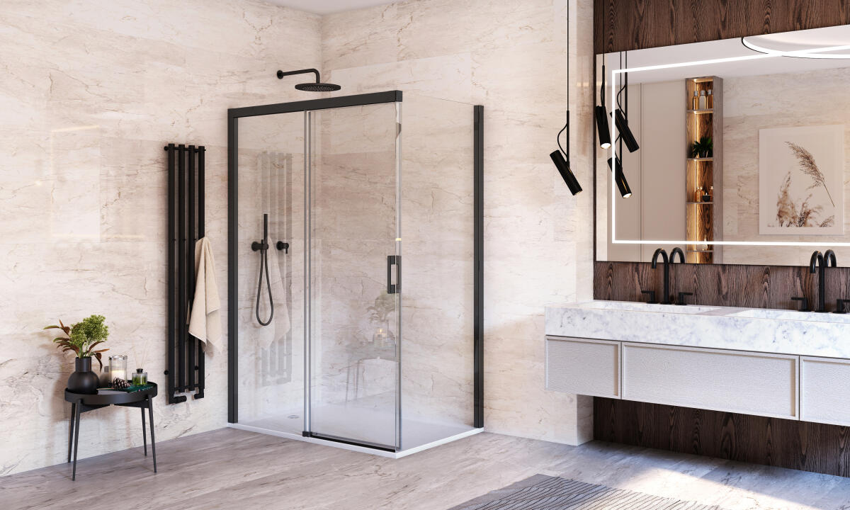Photo Paroi de douche coulissante MELINA MID2L L100 H2.05M noir v.clair ETC