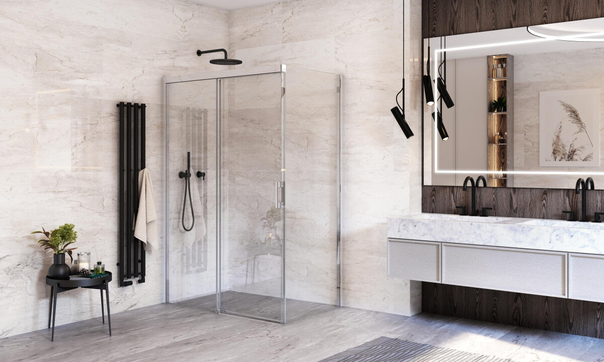 Photo Paroi de douche coulissante MELINA MID2L L100 H2.05M argent v.clair ETC
